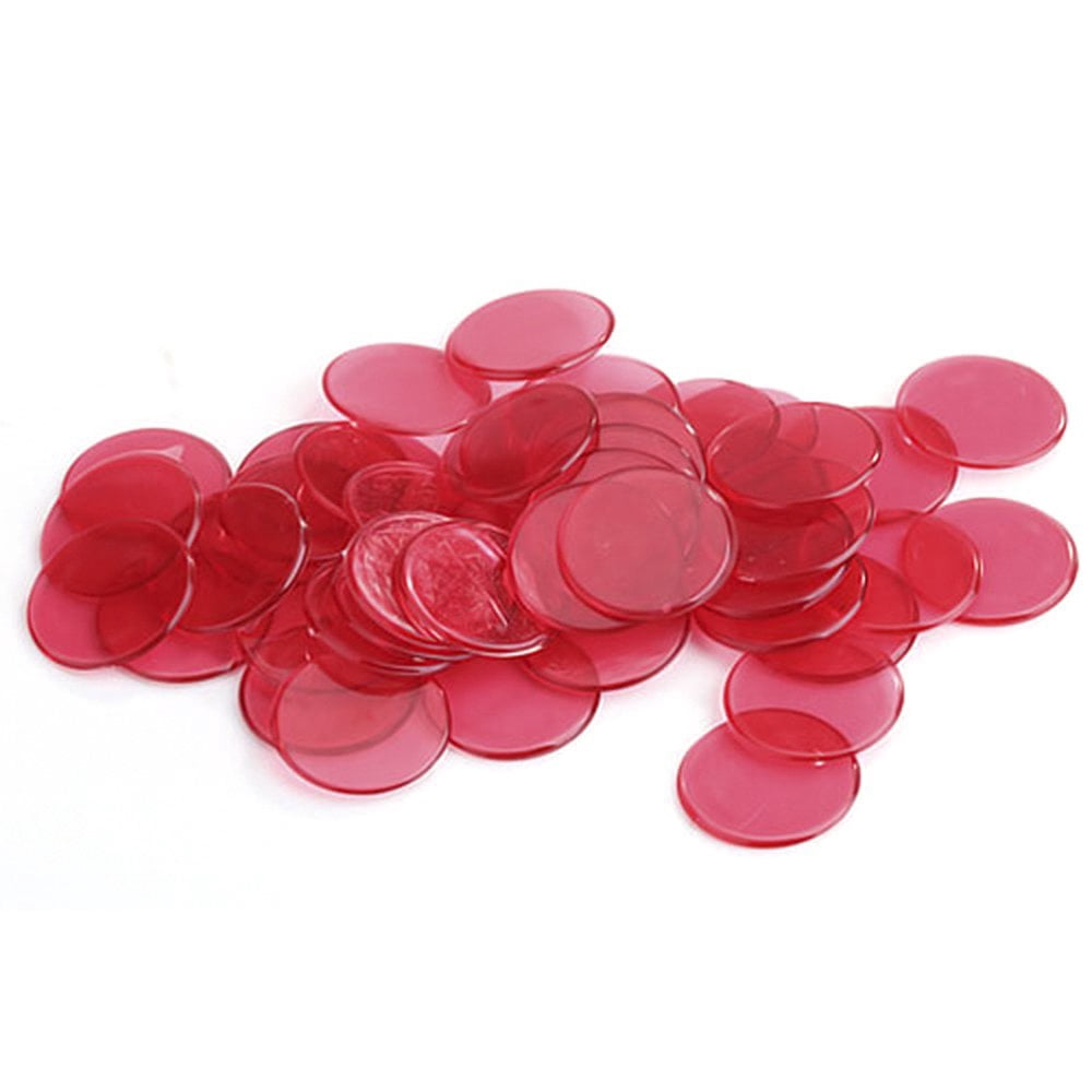 CUITING 80pcs Transparent Counters Counting Bingo Chips Plastic Markers Bingo Supplies (Red)
