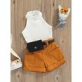 thumbnail image 3 of Faithtur Toddler Girl Summer Clothes Set, Solid Ribbed Mock Neck Vest + Shorts with Pockets + Waist Bag, 3 of 9