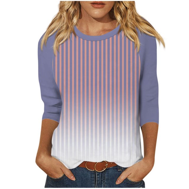 Birdeem T-Shirts à Manches 3/4 pour Femmes T-Shirt Imprimé Mode Blouse à Manches 3/4 Col Rond Hauts Décontractés T-Shirts à Manches 3/4 pour Femmes