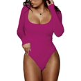 thumbnail image 1 of ORUYROP Women's Square Neck Long Sleeve T-shirt Basic Bodysuit Jumpsuits, 1 of 4