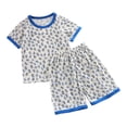 thumbnail image 1 of PMVFHDE Ensemble T-Shirt à Manches Courtes et Shorts Imprimé Dessin Animé pour Garçons, Col Rond Mignon avec Pantalon Assorti Tenue Décontractée pour Temps Chaud 2 Pcs Z25024A-Bleu, 5-6 Ans, 1 of 3