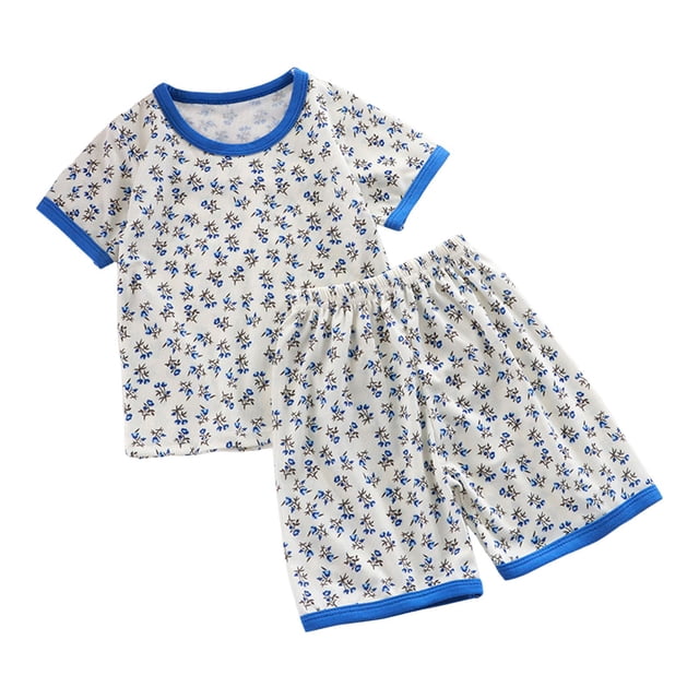 PMVFHDE Ensemble T-Shirt à Manches Courtes et Shorts Imprimé Dessin Animé pour Garçons, Col Rond Mignon avec Pantalon Assorti Tenue Décontractée pour Temps Chaud 2 Pcs Z25024A-Bleu, 5-6 Ans