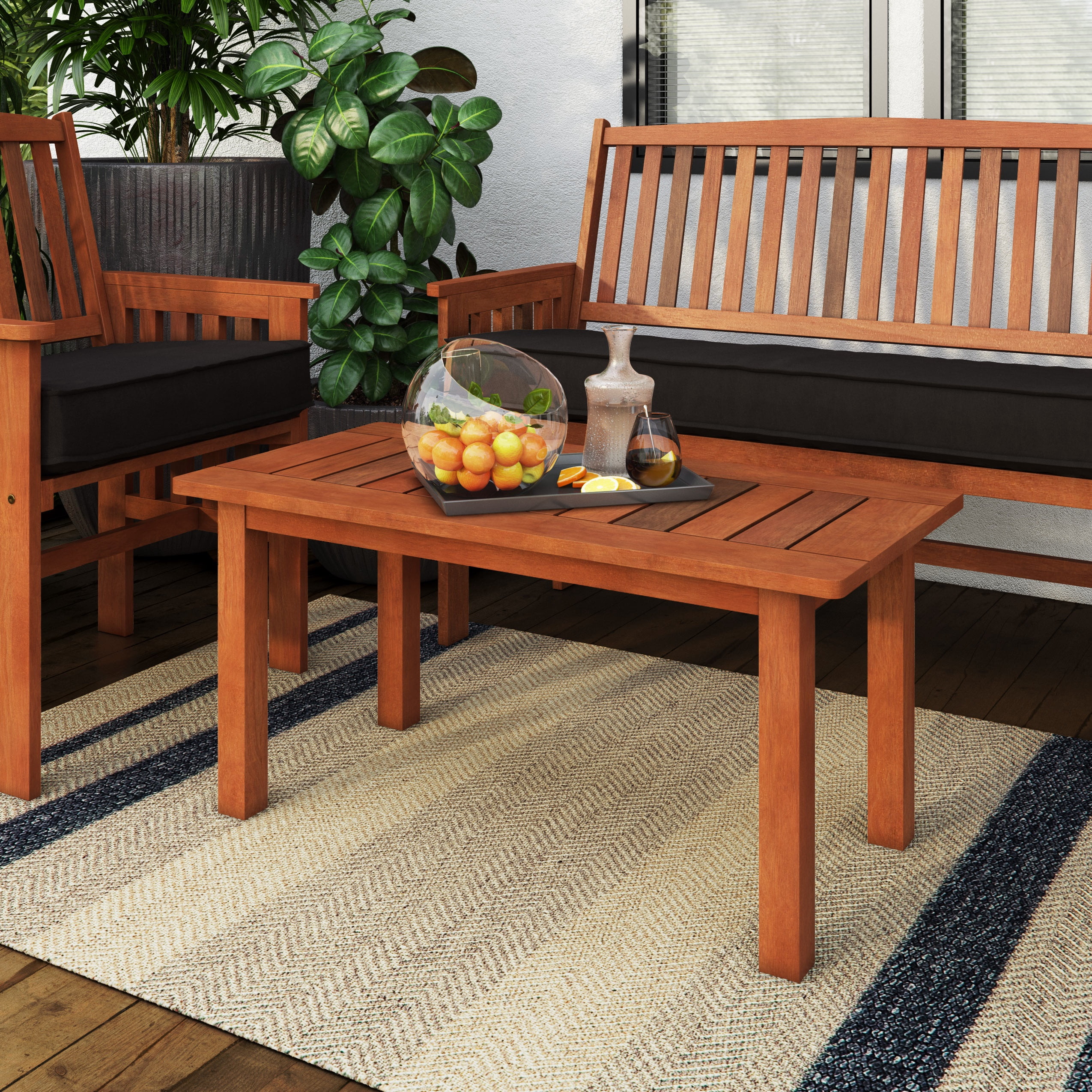 CorLiving Miramar Solid Hardwood Outdoor Slat Top Coffee Table, Brown