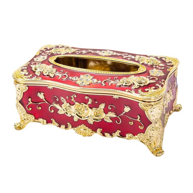 veasfak Chic Flower Tissue Case Box Toilet Paper Holder Car Bathroom Kitchen Towel Paper A-Red Golden