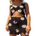 thumbnail image 1 of Women Two-Piece Clothes Set Floral Sleeveless Crop Tops And Knitted Skirt, 1 of 6