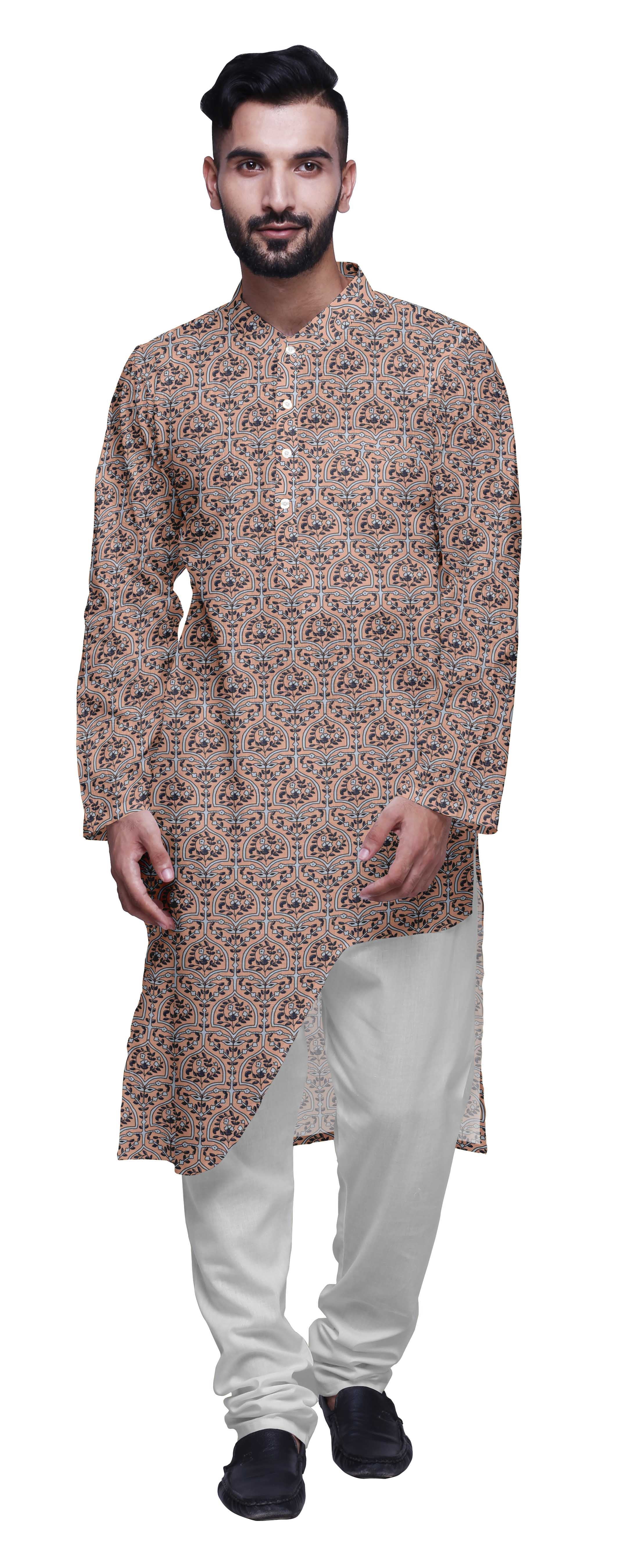 Atasi Printed Long Asymmetric Kurta Pajama Set For Men Party Wear Clothing