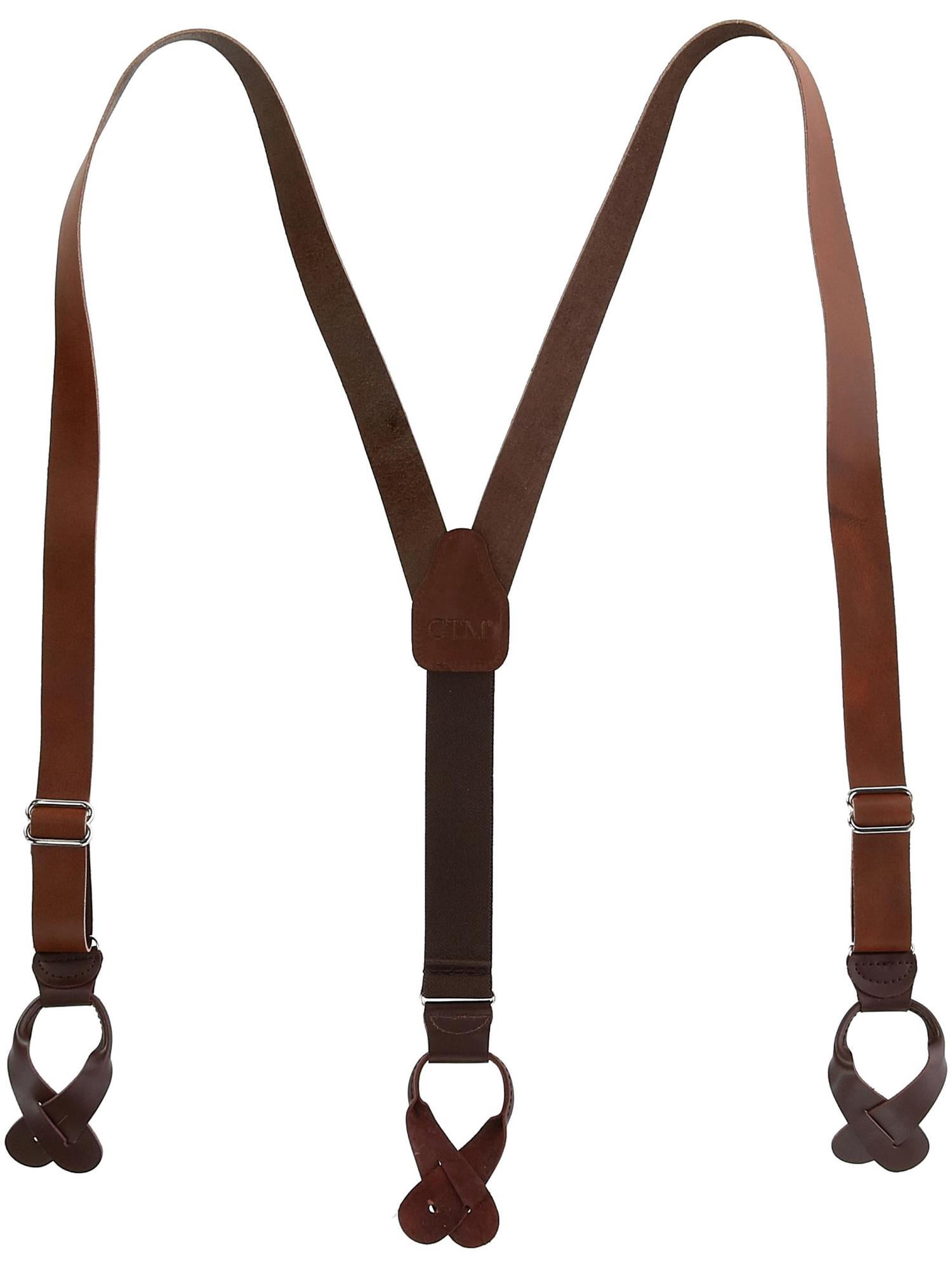 CTM®  Coated Leather Button-End 1 Inch Suspenders (Men's)