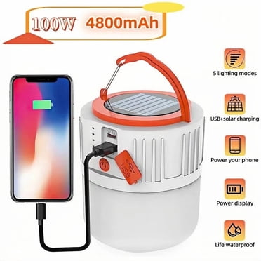 Kidsjoy Lanterne de Camping Rechargeable à l'Énergie Solaire / Batterie 4800 mAh, 5 Modes d'Éclairage, Prête pour les Urgences