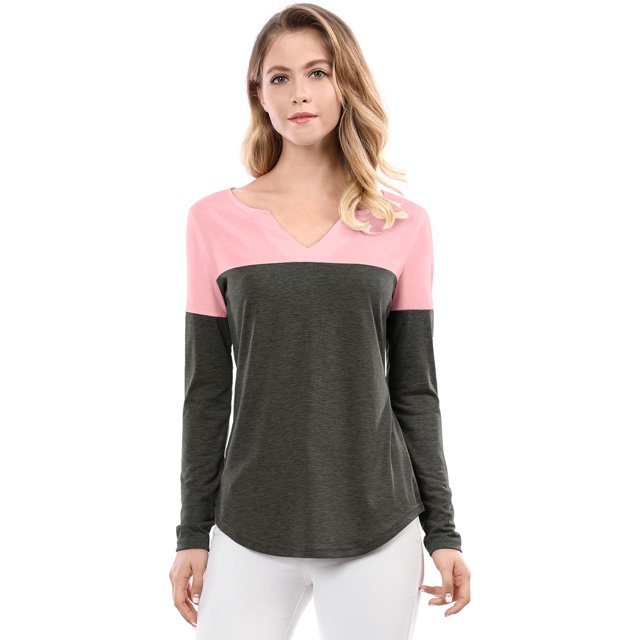 Unique Bargains T-Shirt Casual à Manches Longues à Col en V pour Femmes