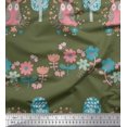 thumbnail image 1 of Soimoi Poly Crepe Fabric Floral,Tree & Owl Kids Printed Fabric 1 Yard 42 Inch Wide, 1 of 3
