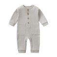 thumbnail image 2 of WJSXC Printemps Bébé Filles Garçons Mignon Barboteuse Manches Longues Bouton Chandail Combinaisons Gris, 2 of 3