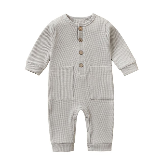 FAIWAD Barboteuse à Manches Longues pour Bébé Garçon Fille Col Rond Couleur Unie Combinaison Décontractée de Printemps