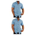 thumbnail image 2 of pitrice Chemise Homme à Simple Boutonnage Été Boutonnée Col Rabattu Chemises Polyester Mode Vêtements Cadeau d'Anniversaire Bleu TG 2Set, 2 of 6