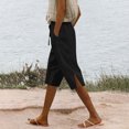 thumbnail image 2 of Sentmoon Short with Pockets Solid Color Summer Athletic Shorts Women Drawstring High Waist Relaxed Fit Straight Leg Side Slit Linen Shorts for Women The Holiday for Hot Weather and Vacation, 2 of 7