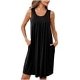 thumbnail image 4 of Aqestyerly Nuisette Sans Manches pour Femmes avec Poches, Chemise de Nuit à Encolure Ronde Plissée à l'Avant pour Dormir et Se Détendre, 4 of 7