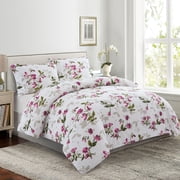 Marina Decoration Ultra Soft Silky Zipper Rich Printed Rayon from Bamboo All Season Duvet Cover Set with Pillowcases, Pink Light Floral Pattern