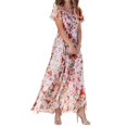 thumbnail image 1 of WTXUE Robes d'Été pour Femmes 2024, Robe d'Été Décontractée à la Mode pour Femmes à Fleurs, Col en V, Manches Courtes, Longue, Col en V, Manches Courtes, Patte, Robe de Loisirs, Rose Vif, 1 of 4
