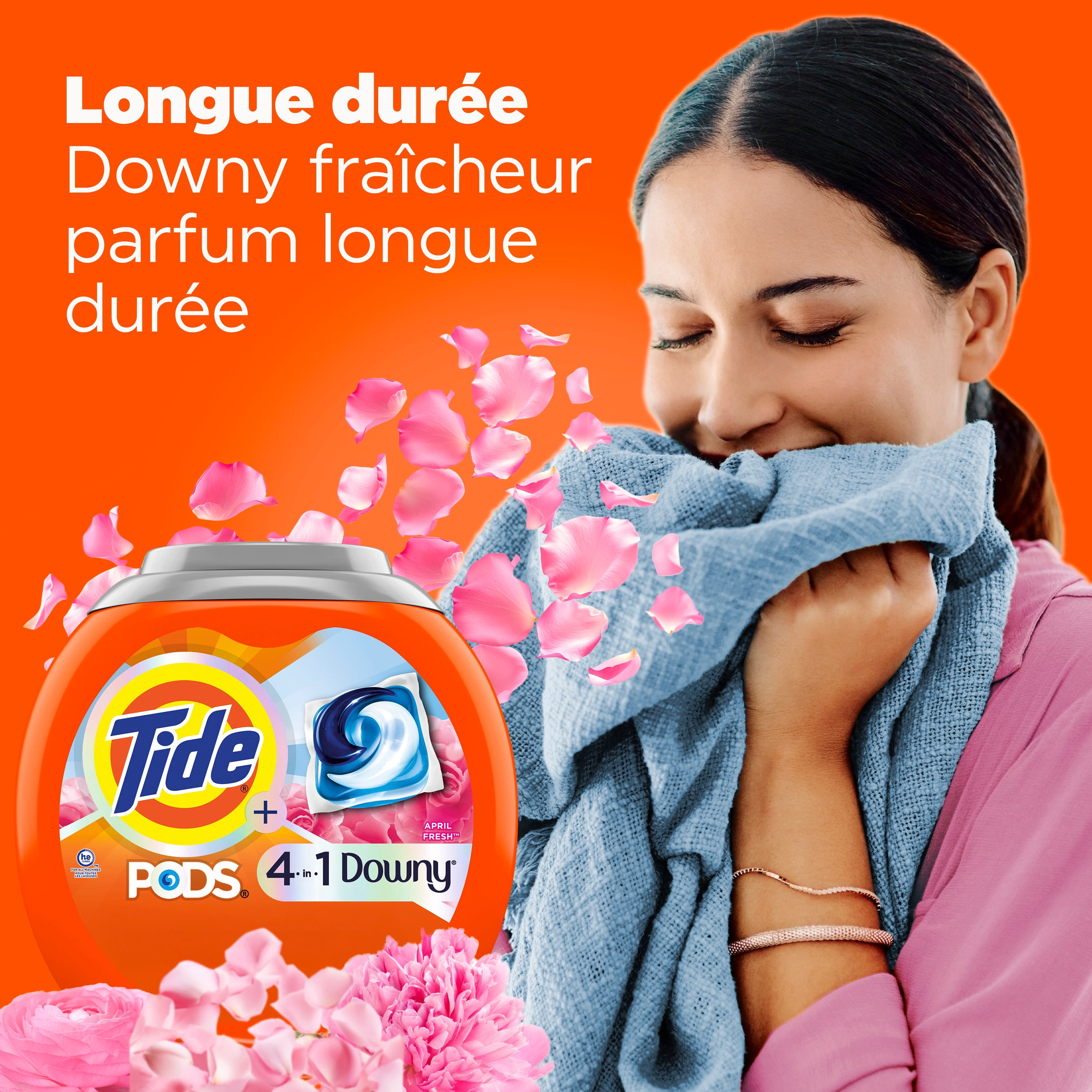 Capsules de détergent à lessive Tide PODS avec un soupçon de détergent Downy 4 en 1, 57 unités, détachant, fraîcheur, douceur, protecteur de tissu, compatible avec les laveuses HE