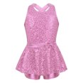 thumbnail image 1 of Hansber Robe de Danse Jazz Latine pour Filles, Sequins, Dos Ouvert, Justaucorps de Ballet, Performance de Scène, Rose 8, 1 of 5