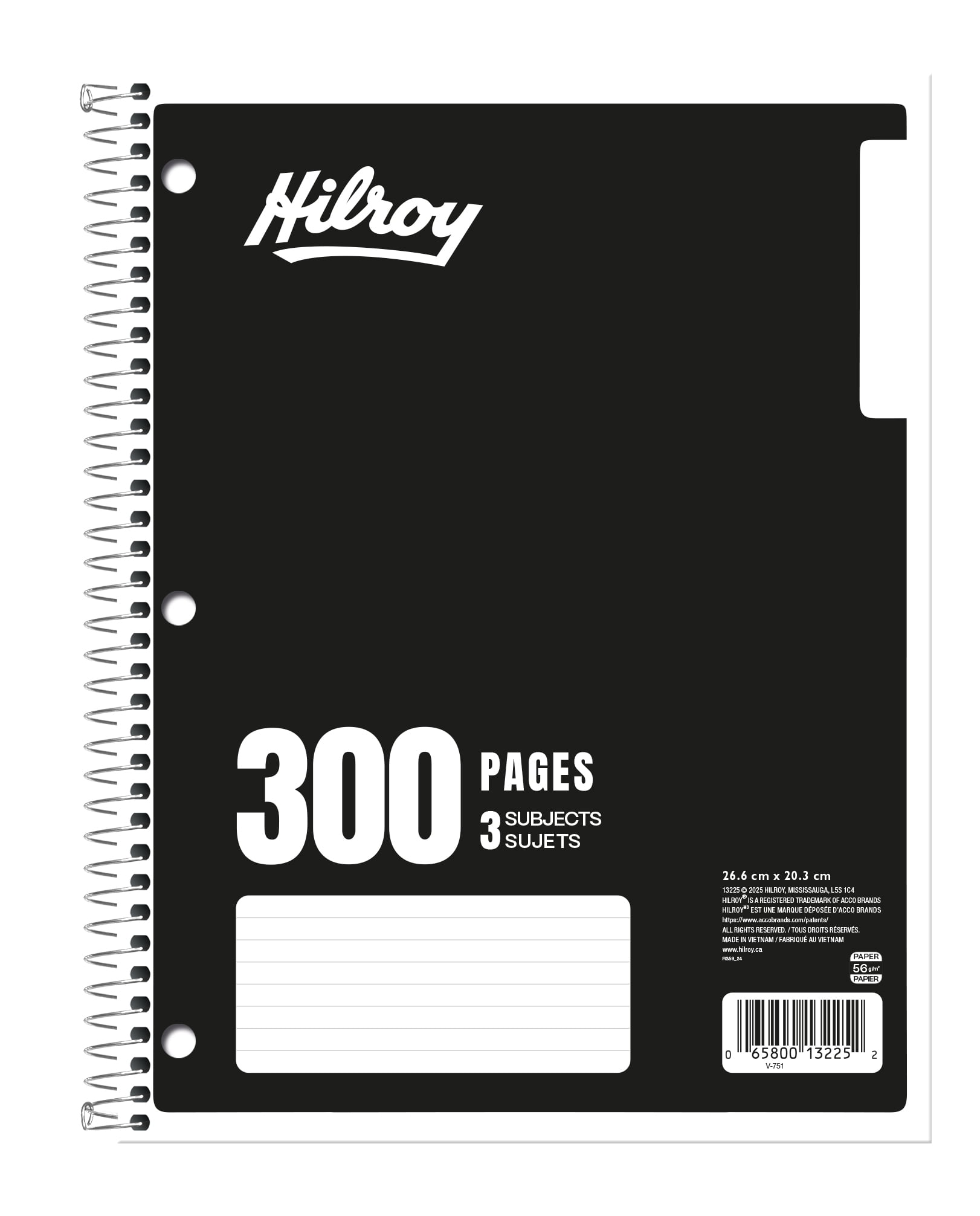 Hilroy® 3 Subject 300pg Notebook, Black