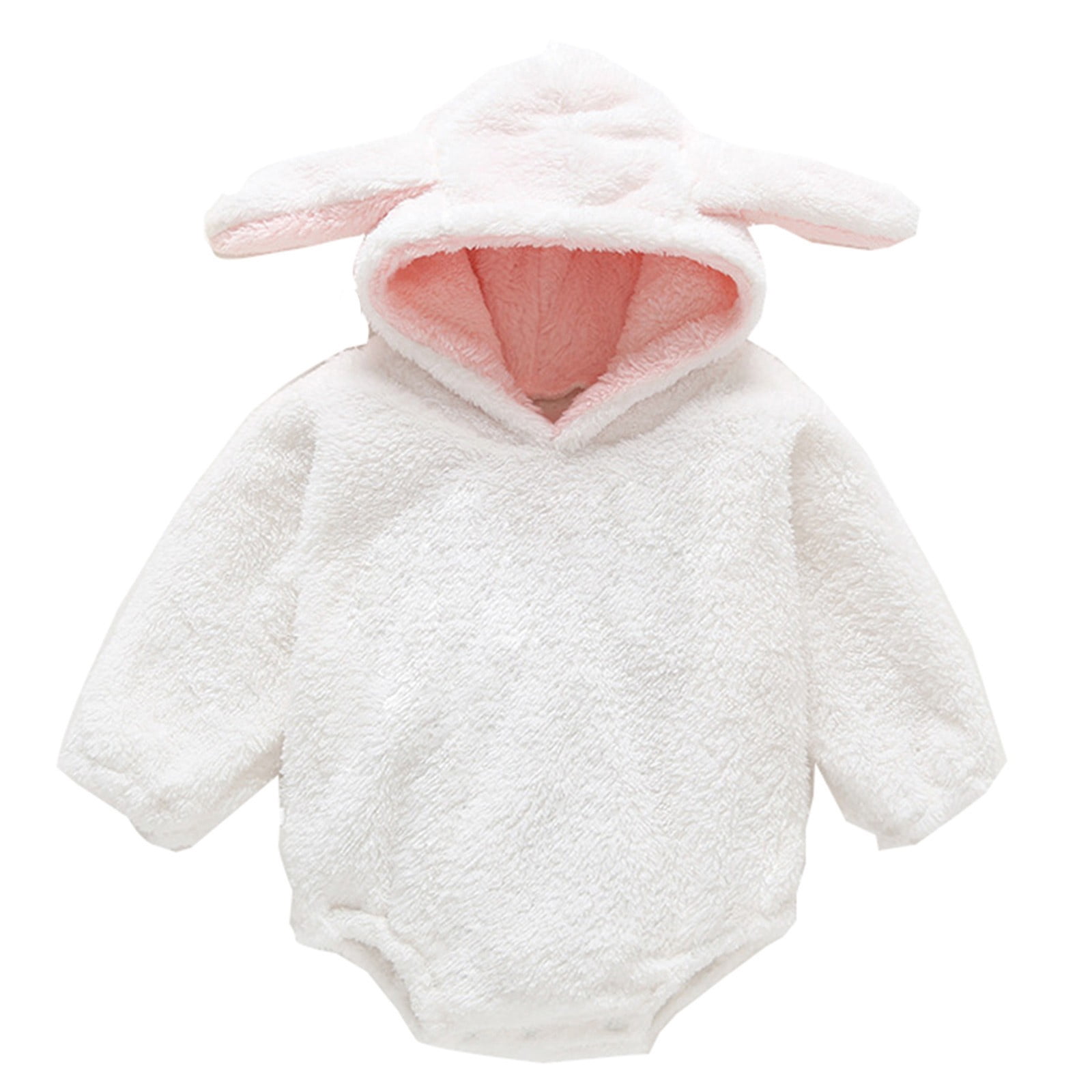 WEIYLL Girls Bodysuits Autumn Winter Long Sleeve Rabbit Ears Hooded Solid Color White Toddler Overalls for 3-6 Months