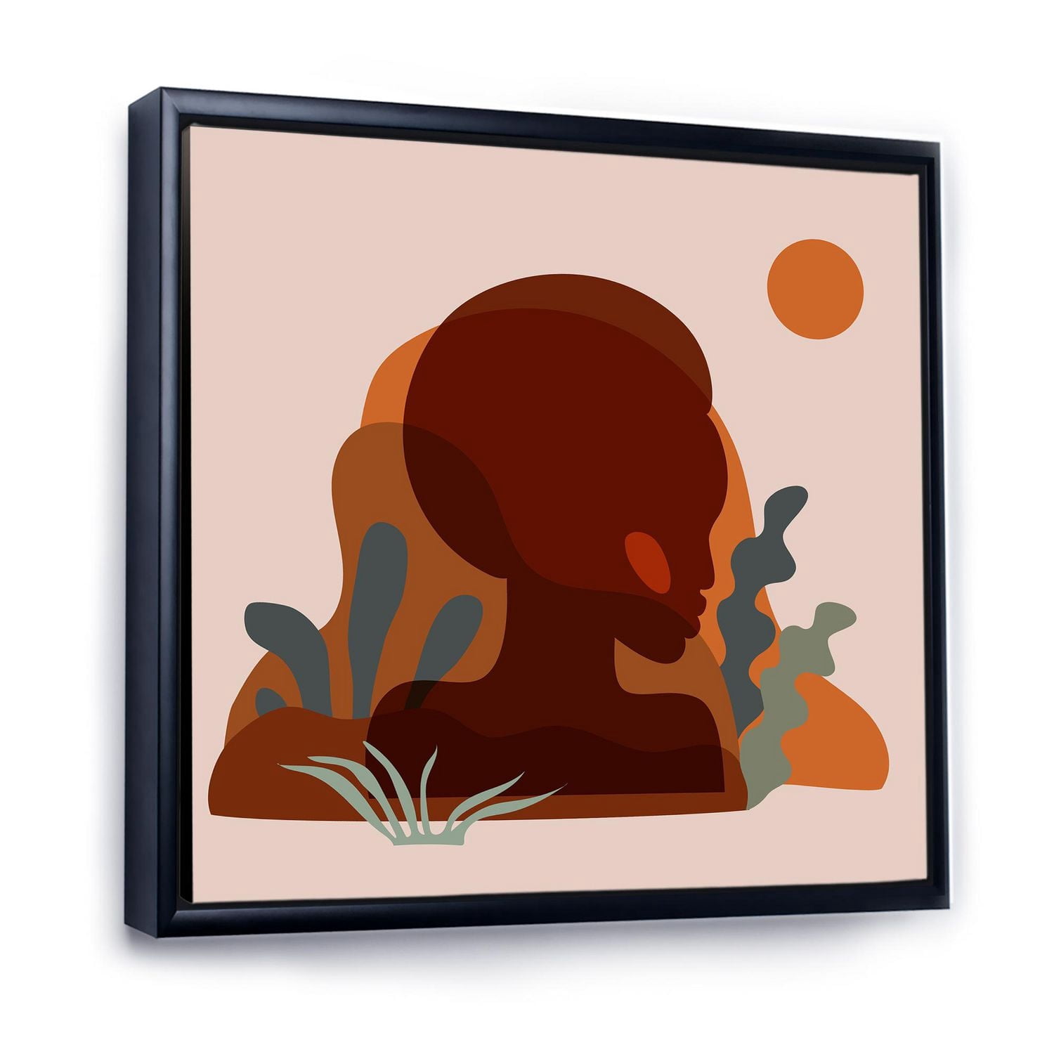 Designart Ethnic Geometric Silhouette of Afro American III FLOAT FRAME WALL ART