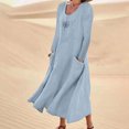 thumbnail image 1 of Meichang Robes Évasées pour Femmes Grande Taille Été Amples Décontractées en Coton et Lin Robes Maxi Manches Longues Encolure Dégagée Robes à Imprimé Pissenlit avec Poches Robes Amples Fluides Bleu Ciel TTTG, 1 of 5