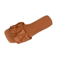 thumbnail image 1 of Womens Slide Sandals Flat Open Square Toe Fold Non Slip Casual Flat Sandals Brown, 1 of 8
