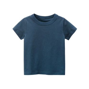 MEZZALL Tout-Petits Enfants Filles Garçons T-Shirt Basique à Manches Courtes T-Shirts Décontractés d'Été T-Shirts Hauts Couleur Unie Coupe Décontractée Tenue Quotidienne, Bleu Foncé, 1 An