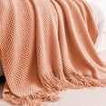 thumbnail image 4 of Meitianfacai Fringe Trim Throw Blanket with Simple Design, Lightweight Air Conditioning Blanket for Sofa, Bed and Nap Use in Soft Breathable Fabric (Pink), 4 of 6