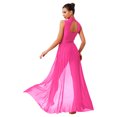 thumbnail image 2 of renvena Costumes de Danse Lyrique pour Femmes Sans Manches à Col Roulé Dos Nu Robe Maxi en Maille Tulle Rose Vif TTG, 2 of 5
