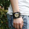thumbnail image 2 of Langgg Bracelets de Montre à Aiguilles en Cuir PU Largeur 5,2 cm Bracelet Cadran Noir Dia 4 cm, 2 of 6