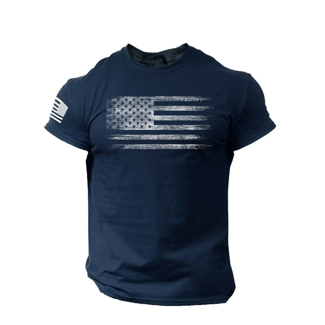 Kcodviy T-Shirt pour Homme Usé Drapeau à Nouer Chemise à Manches Longues Col Rond Imprimée Courte Sans Boutons Chemise Habillée Blouse Manches Blouse pour Homme