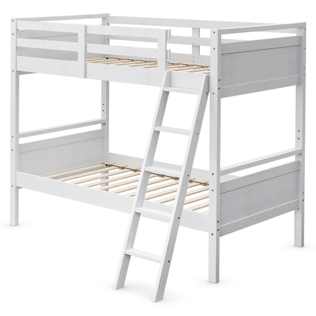 Costway Lit Superposé Simple sur Simple Convertible en 2 Lits Individuels en Bois Blanc