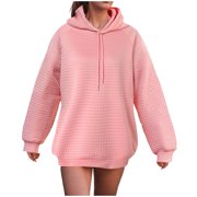 Yammkia Lightweight Hoodie Womens Fuzzy Long Sleeve Drawstring Hoodies Pullover Sweaters Warm Soft Fleece Sweatshirt Outwear(Pink,L)
