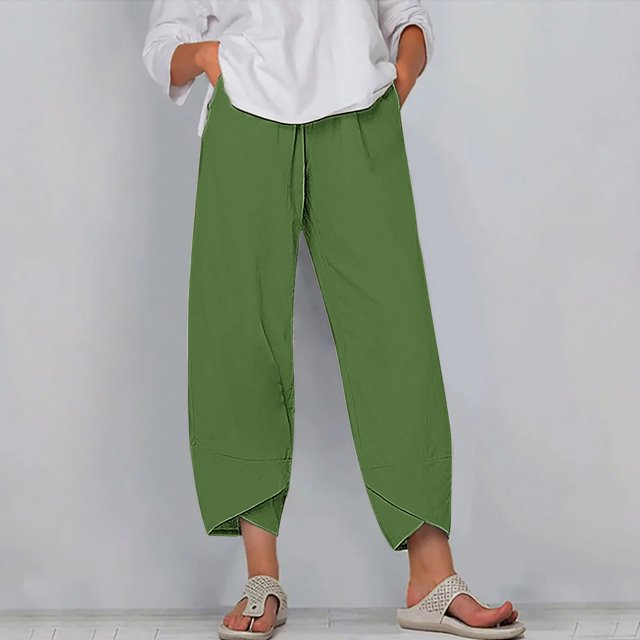 Women's Summer Comfortable Loose Wide Legged Fashion Solid Color Capris RXIRUCGD Vert, Taille: 5TG