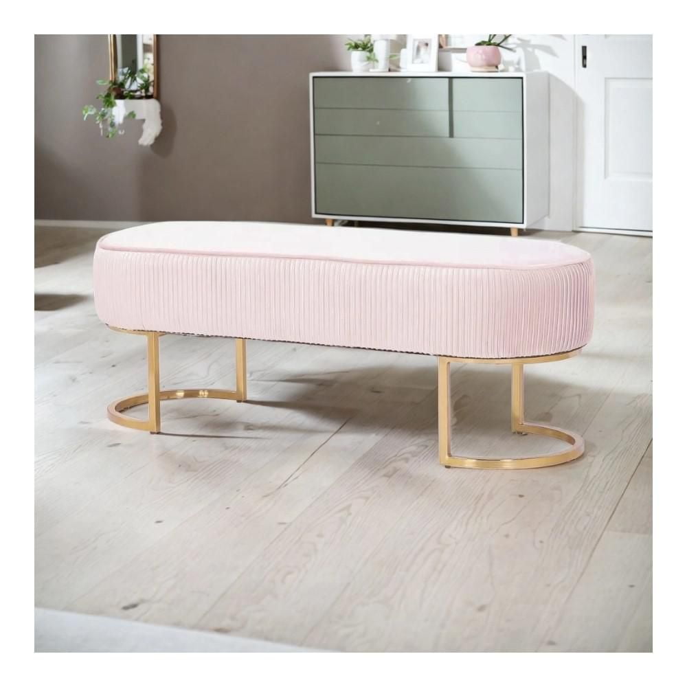 Hernond Velvet Upholstered Bench in Elegant Pink with Polished Gold Legs – A Luxurious and Chic Accent for Modern Interiors
