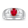 thumbnail image 1 of RYLOS Men's Rings Sterling Silver Classic 8X6MM Oval Gemstone &  Diamond Ring Ruby July Birthstone Rings For Man Silver Rings Size 13, 1 of 7