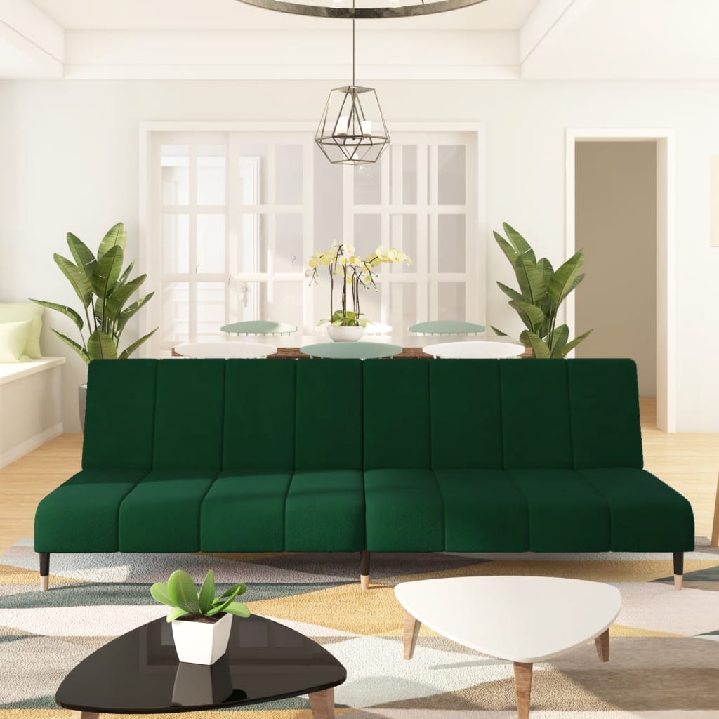 vidaXL Canapé-Lit Adulte 2 Places - Velours Vert Foncé