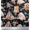 thumbnail image 2 of Soimoi Poly Georgette Fabric Floral,Book & Golden Retriever Dog Printed Fabric 1 Yard 52 Inch Wide, 2 of 3