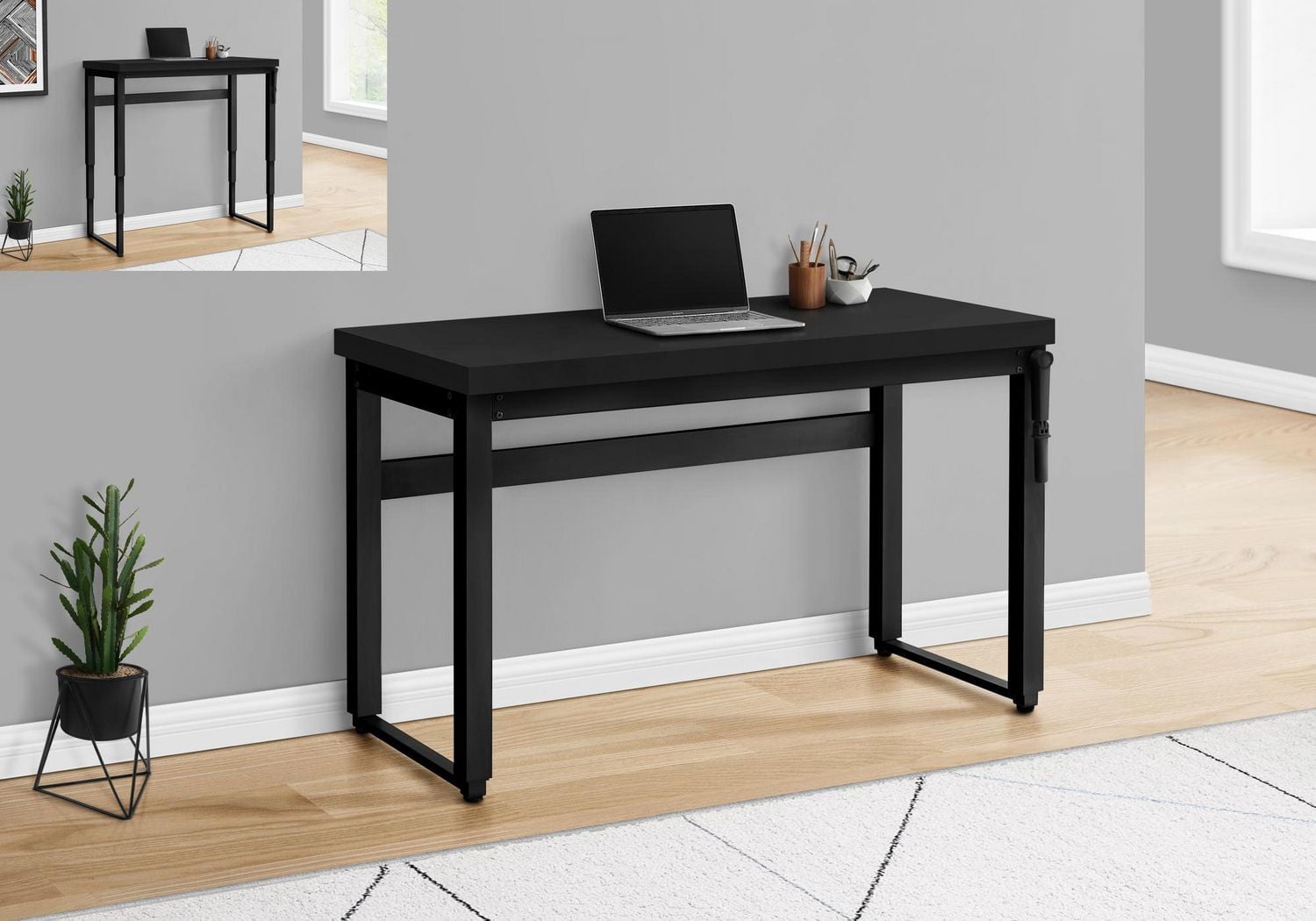 Monarch Specialties Bureau, Bureau À Domicile, Debout, Ajustable, 48"l, Travail, Ordinateur Portable, Métal, Stratifié, Noir, Contemporain, Moderne