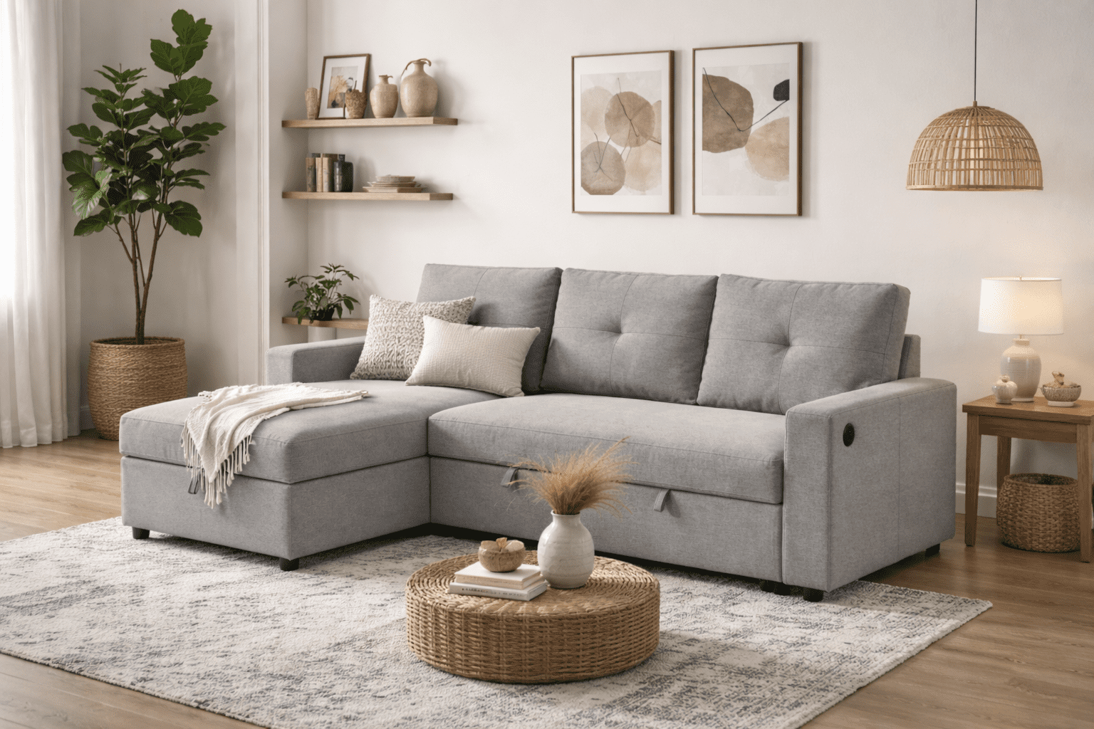 K-Living Reversible Grey Sectional with Linen Fabric