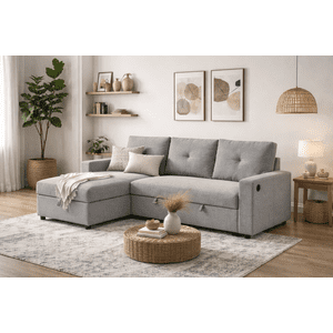 K-Living Sectionnel gris réversible avec tissu en lin
