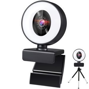 1080P webcam avec microphone,Camera et lumière de bague Full HD