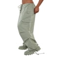 thumbnail image 3 of Women Grunge Drawstring Cargo Pants Loose Side Big Pockets Solid Color Casual Summer Spring Long Sports Trousers Green S, 3 of 5