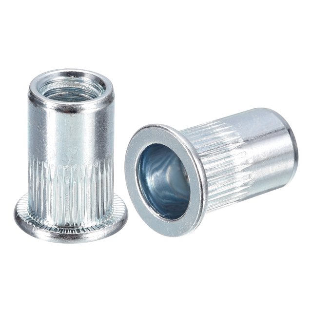 Unique Bargains M8 Rivet Nuts, 50 Pack Zinc Plated Carbon Steel Knurled Flat Head Threaded Insert Nuts