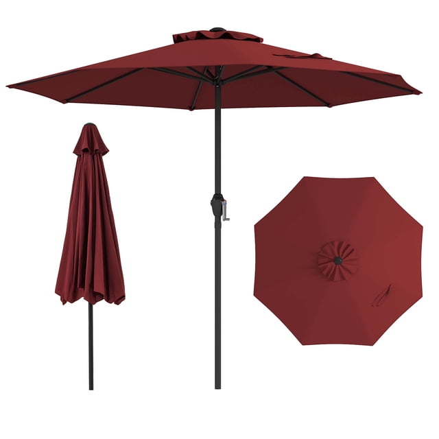 Gymax Outdoor Patio Umbrella Modern Table Umbrella w/8 Heavy Duty Ribs Sun-proof Wine