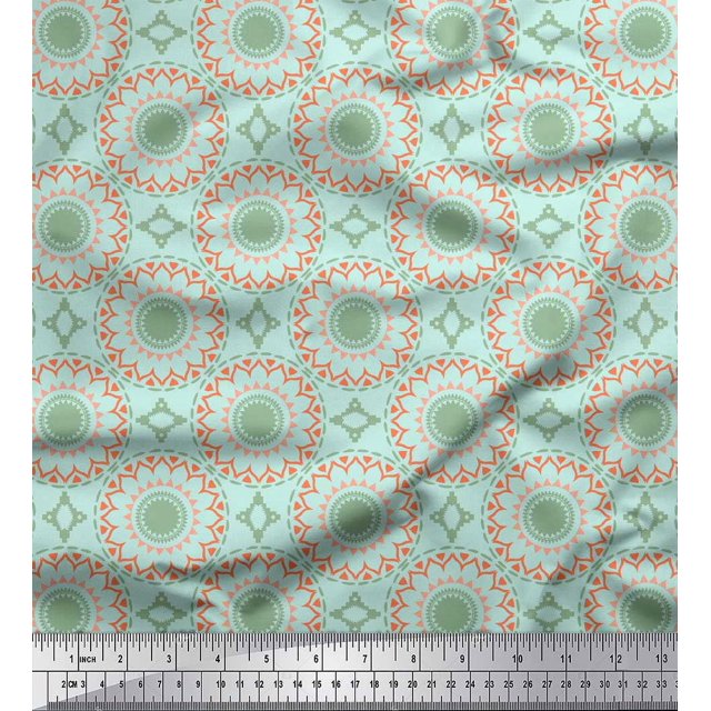 Soimoi Green Rayon Fabric Mandala Geometric Decor Fabric Printed Yard 42 Inch Wide