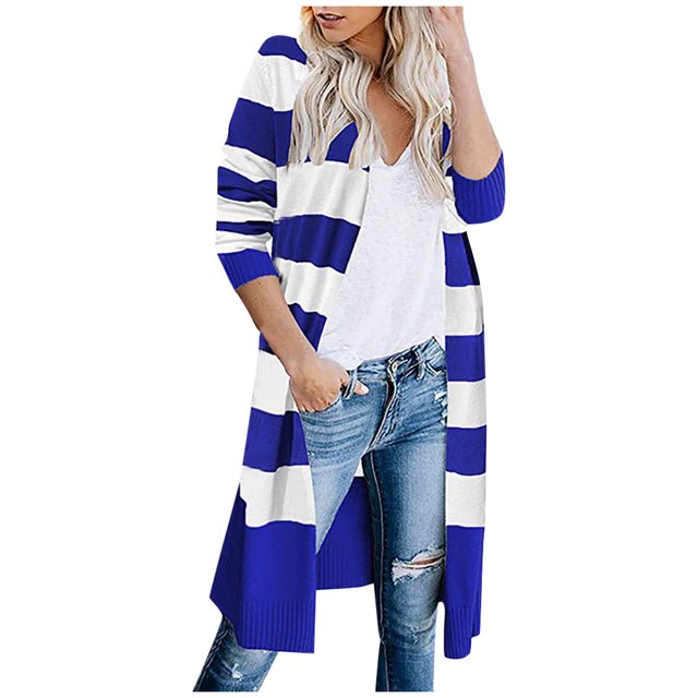 Long Cardigan pour Femmes Mode Femmes Décontracté Rayures Patchwork Manches Longues Chandail Cardigan Blouse Hauts Décontractés pour Femmes Hauts de Mode pour Femmes Hauts pour Femmes Décontractés