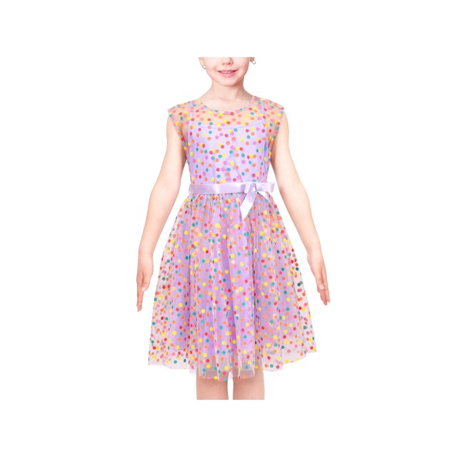 Robe Fille Multicolore Arc-en-Ciel à Pois Rétro Tulle Violet Robe de Soirée 10 Ans